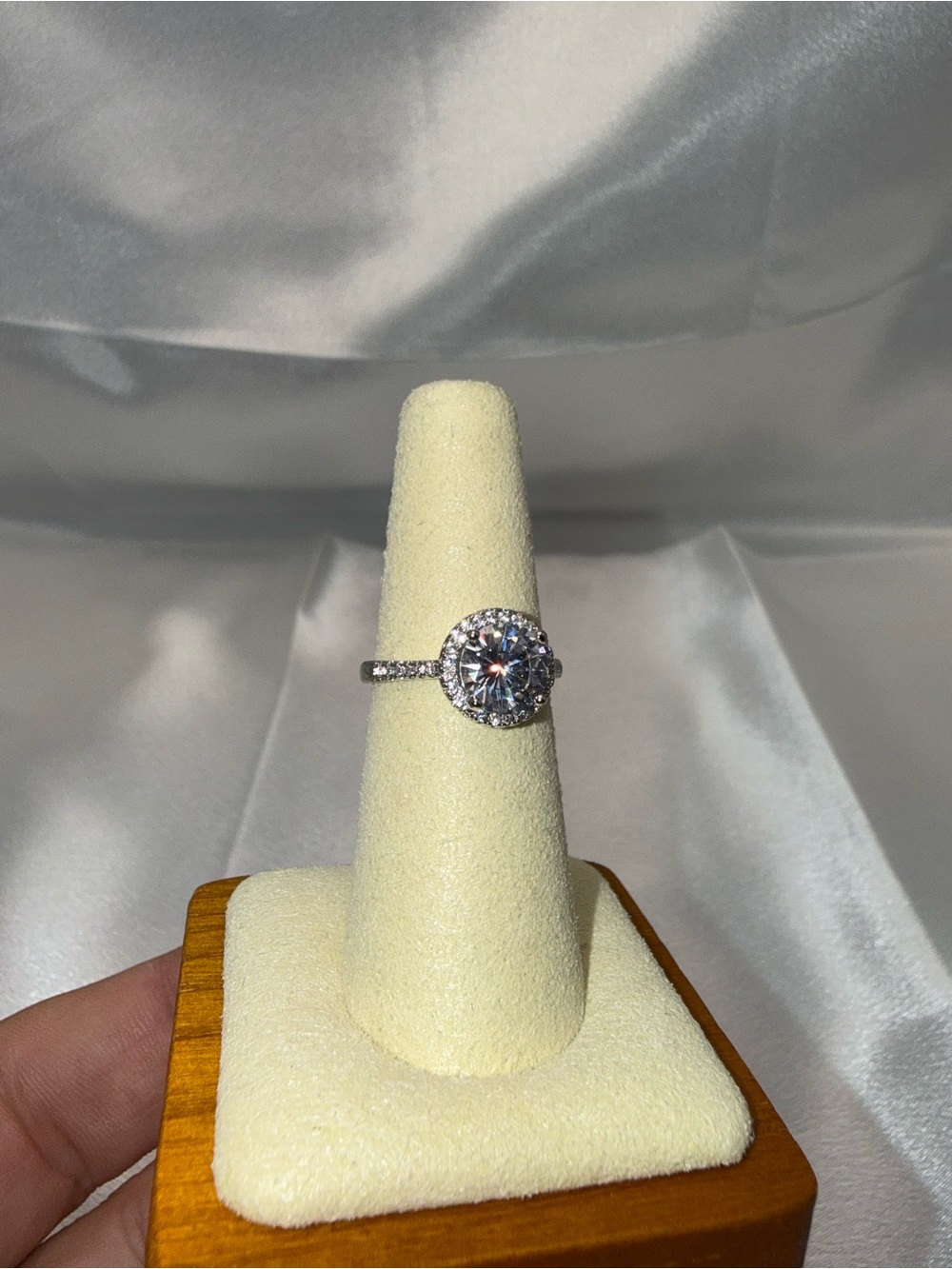 18K Gold Dipped 1.5 Carat Center Stone Halo Ring – Adjustable Size 6–9